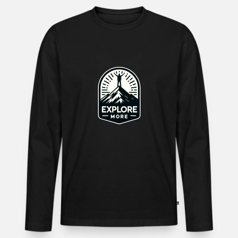 Explore more - Wanderer - Männer Premium Bio Langarmshirt - Schwarz