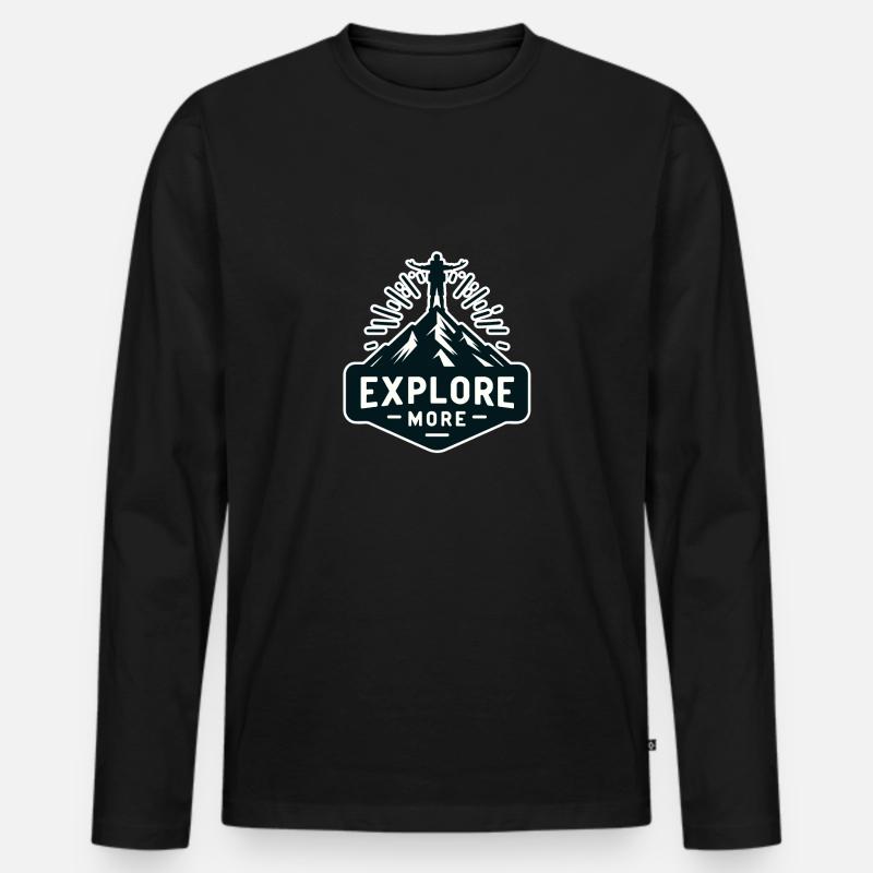 Explore more - Wanderer - Männer Premium Bio Langarmshirt - Schwarz