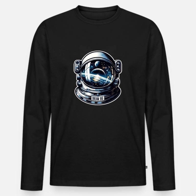 Dream Big - Astronaut Illustration - Männer Premium Bio Langarmshirt - Schwarz