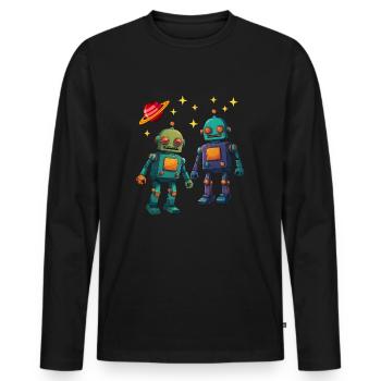 C’est ma chemise de robot deux mignons petits robots - T-shirt manches longues Premium bio Homme - noir - Devant - Nico (187cm)