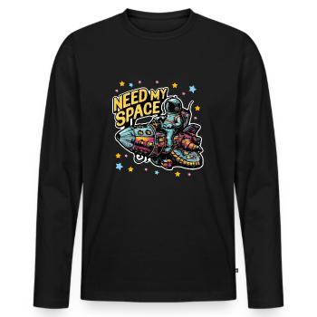 J’ai besoin de ma place Spaceman avec vaisseau spatial - T-shirt manches longues Premium bio Homme - noir - Devant - Nico (187cm)