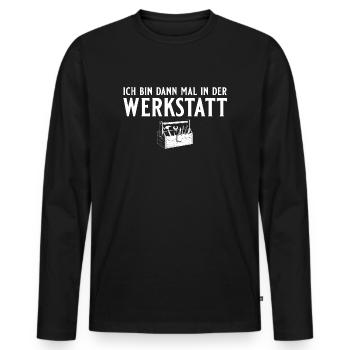 Handwerker - Ich bin dann mal in der Werkstatt - Männer Premium Bio Langarmshirt - Schwarz - Vorne - Nico (187cm)