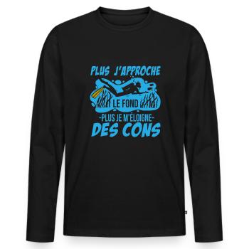 Plus J'approche Le Fond Humour Plongée Sous Marine - T-shirt manches longues Premium bio Homme - noir - Devant - Nico (187cm)