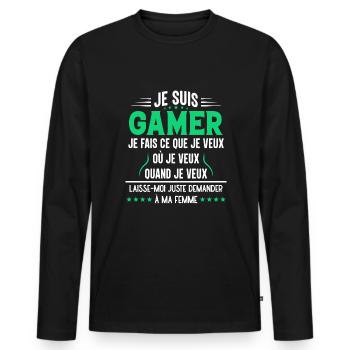 Gamer En Couple Idée Cadeau Pour Mon Mari Humour - T-shirt manches longues Premium bio Homme - noir - Devant - Nico (187cm)