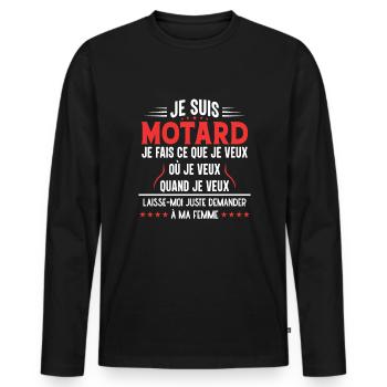 Motard En Couple Idée Cadeau Pour Mon Mari Humour - T-shirt manches longues Premium bio Homme - noir - Devant - Nico (187cm)