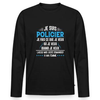Policier En Couple Idée Cadeau Pour Mon Mari - T-shirt manches longues Premium bio Homme - noir - Devant - Nico (187cm)