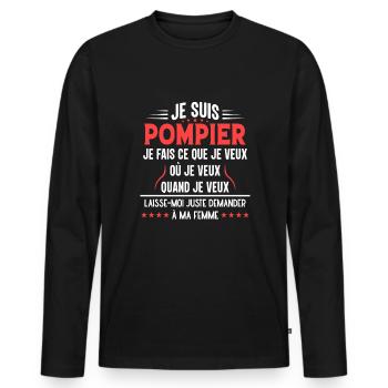 Pompier En Couple Idée Cadeau Pour Mon Mari Humour - T-shirt manches longues Premium bio Homme - noir - Devant - Nico (187cm)