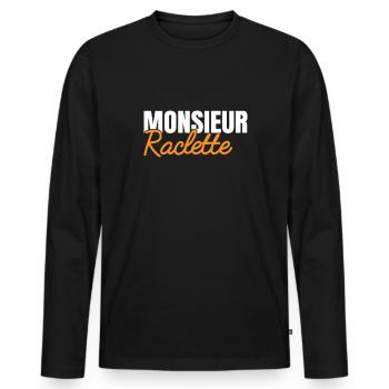 Monsieur Raclette Idée Cadeau Homme Humour Fromage - T-shirt manches longues Premium bio Homme - noir - Devant - Nico (187cm)