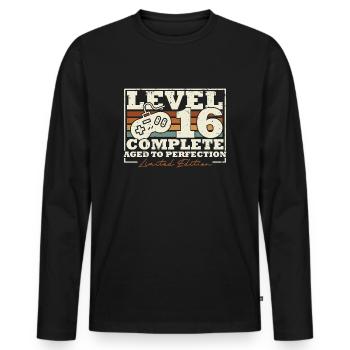 16 Geburtstag Level 16 Complete 16 Jahre Geschenk - Männer Premium Bio Langarmshirt - Schwarz - Vorne - Nico (187cm)