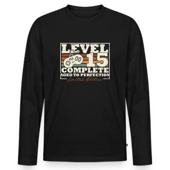 15 Birthday Level 15 Complete 15 Years Gift - Men's Premium Organic Long Sleeve Shirt - black - Front - Nico (187cm)