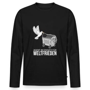 Weltfrieden - Agent im Einsatz - Männer Premium Bio Langarmshirt - Schwarz - Vorne - Nico (187cm)