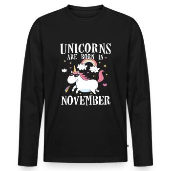 Unicorns Are Born In November – Birth Birthday - Men's Premium Organic Long Sleeve Shirt - black - Front - Nico (187cm)