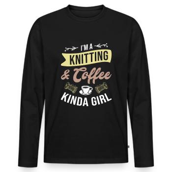 Je suis une fille à tricoter et à café Kinda - Tricot - T-shirt manches longues Premium bio Homme - noir - Devant - Nico (187cm)
