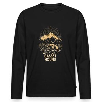Basset Hound Camping Randonnée Plein air - T-shirt manches longues Premium bio Homme - noir - Devant - Nico (187cm)