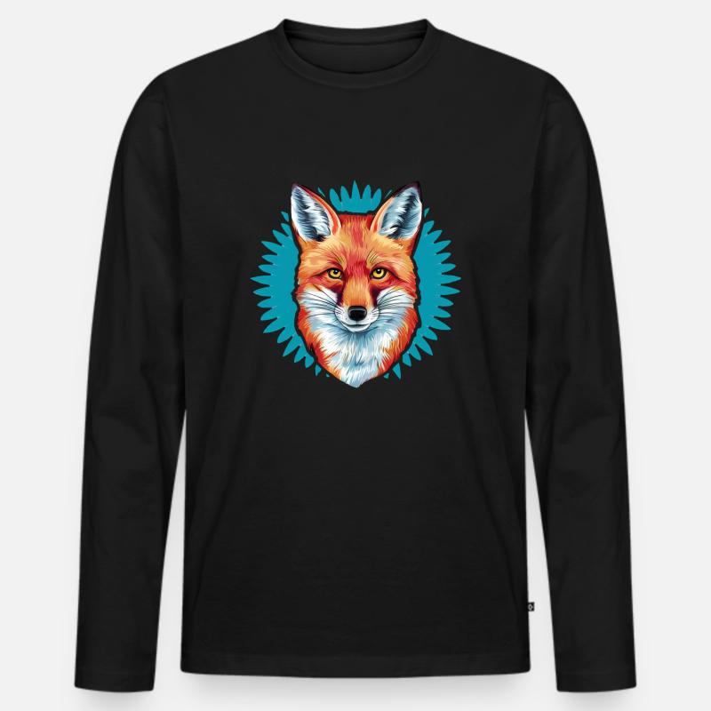 Fuchs - Illustration - Männer Premium Bio Langarmshirt - Schwarz