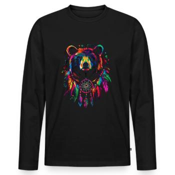 Ours avec attrape-rêves - T-shirt manches longues Premium bio Homme - noir - Devant - Nico (187cm)