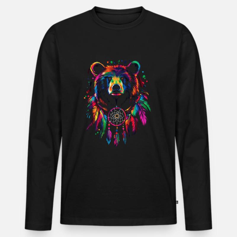 Bär mit Traumfänger - Männer Premium Bio Langarmshirt - Schwarz