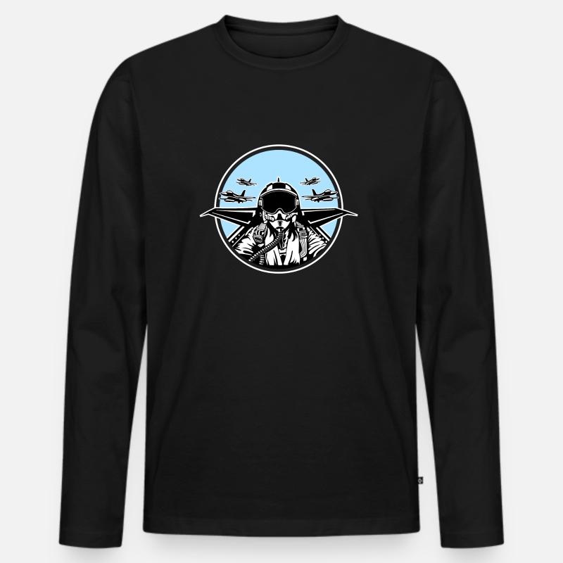 Jet Pilot / Kampfpilot 01_schwarz weiß - Männer Premium Bio Langarmshirt - Schwarz