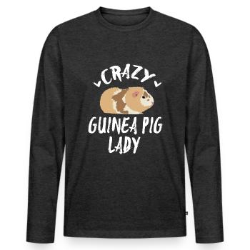 Crazy Lady Pig Lady cochon d'Inde animal de compagnie - T-shirt manches longues Premium bio Homme - anthracite chiné - Devant - Nico (187cm)