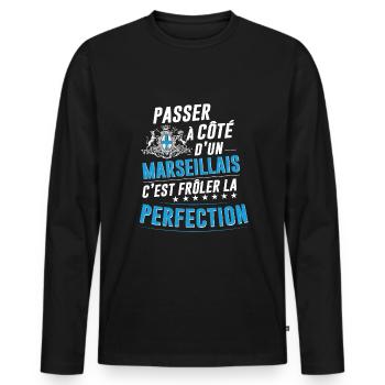 Le marseillais parfait - idée cadeau humour - T-shirt manches longues Premium bio Homme - noir - Devant - Nico (187cm)