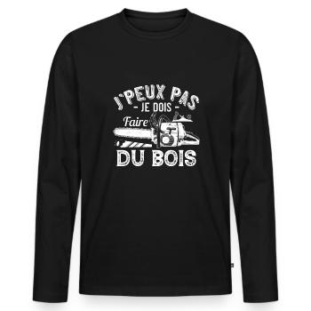 J'Peux Pas Je Dois Faire Du Bois Cadeau Bûcheron - T-shirt manches longues Premium bio Homme - noir - Devant - Nico (187cm)