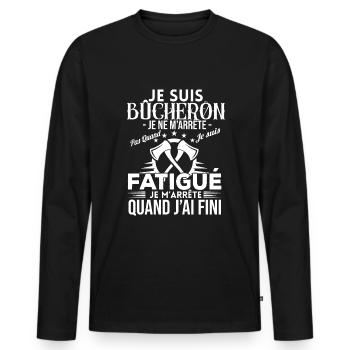 Cadeau Bûcheron T-shirt Drôle Homme Travailleur - T-shirt manches longues Premium bio Homme - noir - Devant - Nico (187cm)