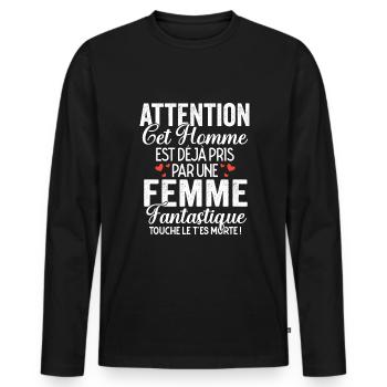 Cet Homme Est Pris Cadeau Saint Valentin Couple - T-shirt manches longues Premium bio Homme - noir - Devant - Nico (187cm)