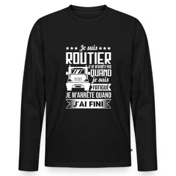Chauffeur Routier Cadeau Camionneur Humour Camion - T-shirt manches longues Premium bio Homme - noir - Devant - Nico (187cm)