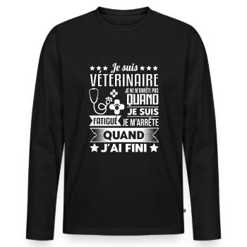 Vétérinaire Idée Cadeau Véto Humour - T-shirt manches longues Premium bio Homme - noir - Devant - Nico (187cm)