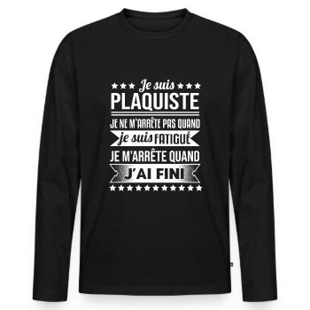 Plaquiste Pas Fatigué Idée Cadeau Plâtrier Humour - T-shirt manches longues Premium bio Homme - noir - Devant - Nico (187cm)