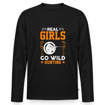 Les vraies filles vont à la chasse sauvage - T-shirt manches longues Premium bio Homme - noir - Devant - Nico (187cm)