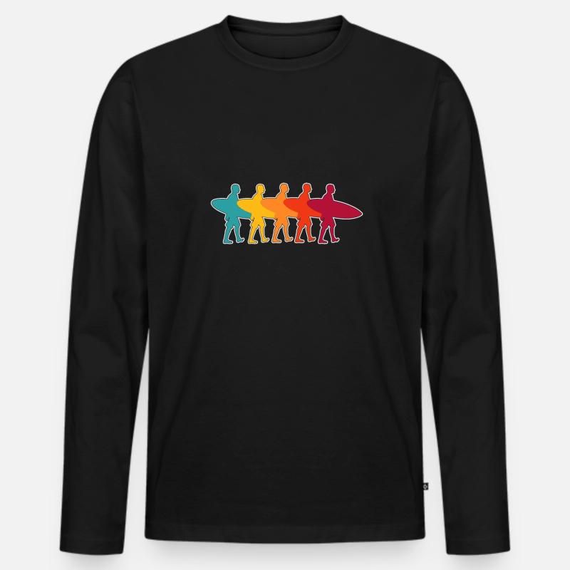 Retro Surf Design - Männer Premium Bio Langarmshirt - Schwarz