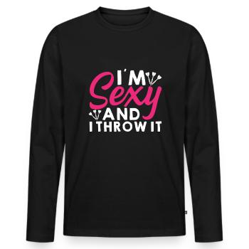 Je suis sexy et je le lance - Fléchettes - T-shirt manches longues Premium bio Homme - noir - Devant - Nico (187cm)