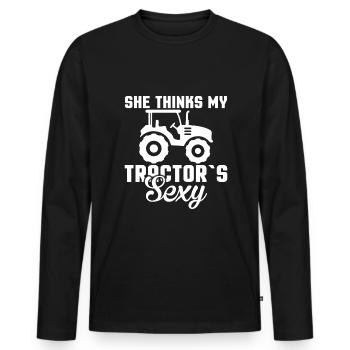 Sie Denkt, Mein Traktor Ist Sexy - Landwirt - Männer Premium Bio Langarmshirt - Schwarz - Vorne - Nico (187cm)
