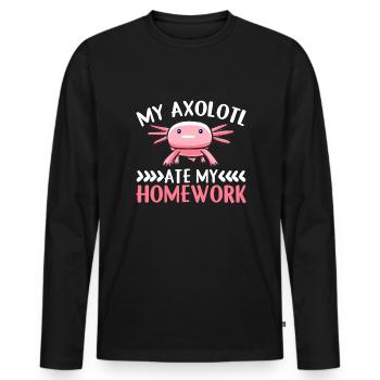Mon Axolotl a mangé mes devoirs - Axolotl - T-shirt manches longues Premium bio Homme - noir - Devant - Nico (187cm)