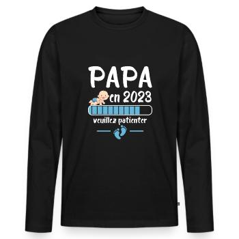 Futur papa 2023 Idée Cadeau Nouvelle Naissance - T-shirt manches longues Premium bio Homme - noir - Devant - Nico (187cm)