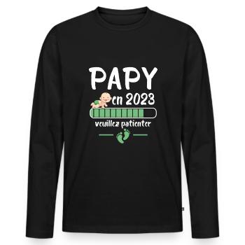 Futur Papy 2023 Idée Cadeau Nouvelle Naissance - T-shirt manches longues Premium bio Homme - noir - Devant - Nico (187cm)