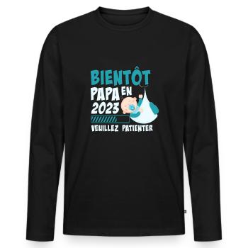 Bientôt Papa En 2023 Cadeau Annonce Grossesse - T-shirt manches longues Premium bio Homme - noir - Devant - Nico (187cm)