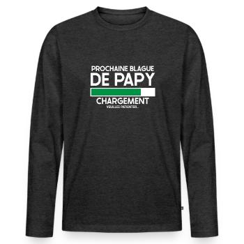 Prochaine Blague De Papy Humour Cadeau - T-shirt manches longues Premium bio Homme - anthracite chiné - Devant - Nico (187cm)