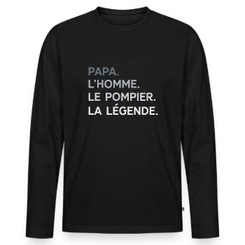 Papa Pompier L'Homme La Légende Cadeau Humour - T-shirt manches longues Premium bio Homme - noir - Devant - Nico (187cm)