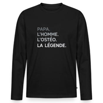 Papa Ostéopathe L'Homme La Légende Cadeau Humour - T-shirt manches longues Premium bio Homme - noir - Devant - Nico (187cm)