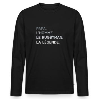 Papa Rugbyman L'Homme La Légende Cadeau Rugby - T-shirt manches longues Premium bio Homme - noir - Devant - Nico (187cm)