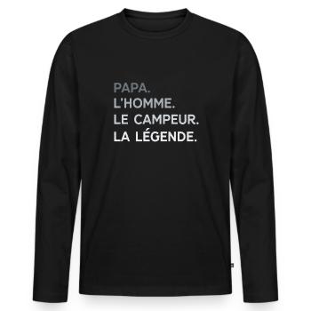 Papa Campeur L'Homme La Légende Cadeau Camping - T-shirt manches longues Premium bio Homme - noir - Devant - Nico (187cm)