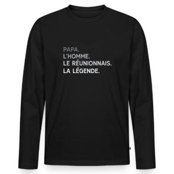 Papa Réunionnais L'Homme La Légende Cadeau Humour - T-shirt manches longues Premium bio Homme - noir - Devant - Nico (187cm)