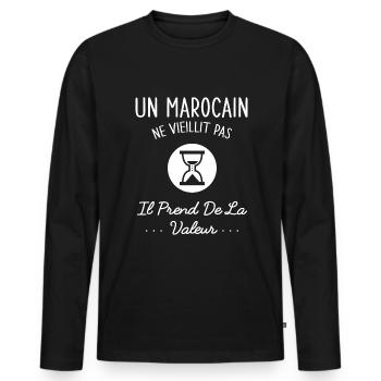 Un Marocain Ne Vieillit Pas Humour Cadeau Maroc - T-shirt manches longues Premium bio Homme - noir - Devant - Nico (187cm)