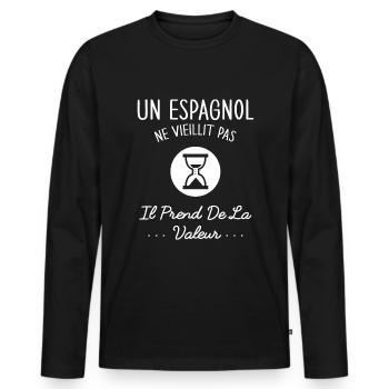 Un Espagnol Ne Vieillit Pas Humour Cadeau Espagne - T-shirt manches longues Premium bio Homme - noir - Devant - Nico (187cm)