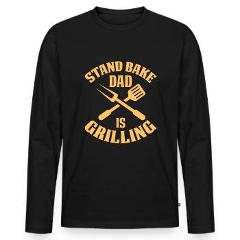 Retour PAPA Grill – Barbecue pour la fête des pères - T-shirt manches longues Premium bio Homme - noir - Devant - Nico (187cm)