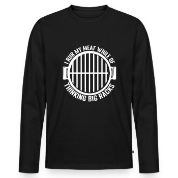Je râpe ma viande - Drôle de grillade disant - T-shirt manches longues Premium bio Homme - noir - Devant - Nico (187cm)