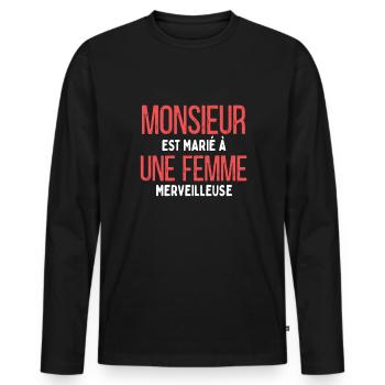 Mariage Humour Couple Amoureux Homme - T-shirt manches longues Premium bio Homme - noir - Devant - Nico (187cm)