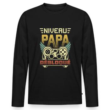 Niveau Papa Débloqué Annonce Futur Papa Gamer - T-shirt manches longues Premium bio Homme - noir - Devant - Nico (187cm)